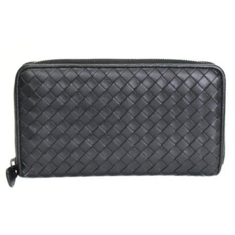 BOTTEGA VENETA Zip-around Wallet Intrecciato Leather Black #74279