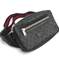 GUCCI Belt Bag GG Supreme Canvas Leather Black #18688