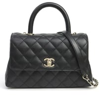 CHANEL Small Coco Handle Flap Bag Quilted Cavier Black #19417