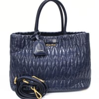 Miu Miu Matelassé Handbag Leather Navy #74327