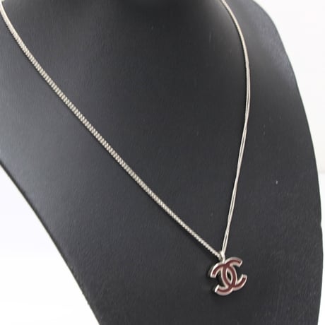 CHANEL CC Logo Pendant Necklace Silver-toned 02C #73008