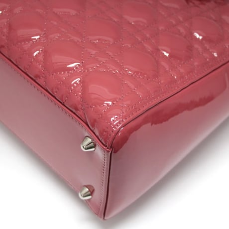 Christian Dior Large Lady Dior Handbag Cannage Patent Leather Pink #71832