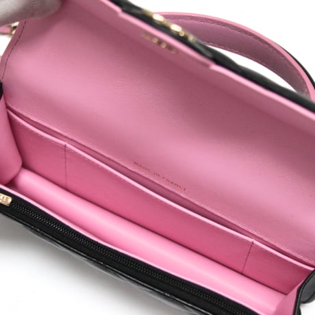 CHANEL Top Handle Flap Wallet on Chain Quilted Lambskin Black Pink #74657