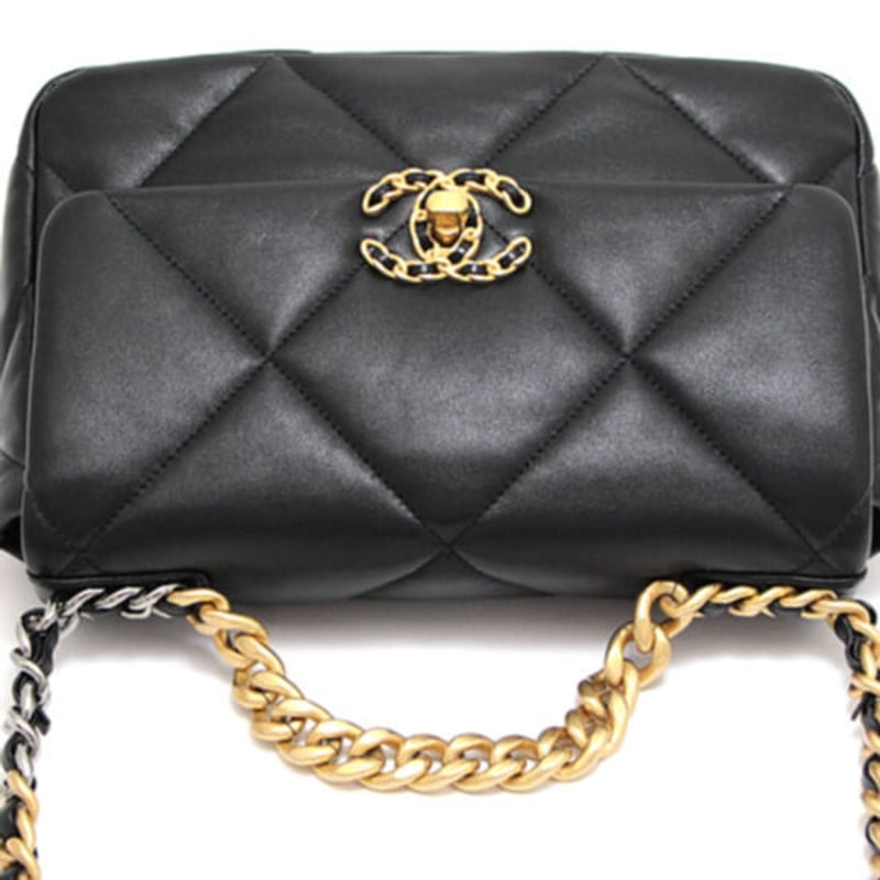 RvceShops Revival, Black Chanel 19 Flap Wallet on Chain Crossbody Bag