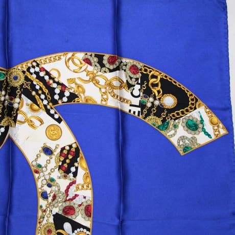 CHANEL Vintage Silk 100% Scarf Stole Blue #72494