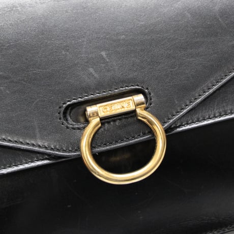 CELINE Gancini Double Flap Bag Leather Black #74810