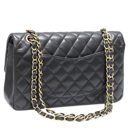 CHANEL Classic 25 Medium Double Flap Bag Quilted Lambskin Black ＃74778