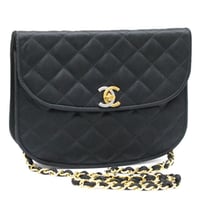 CHANEL Paris Limited Edition Half Moon Flap Bag Quilted Satin Black ＃74784