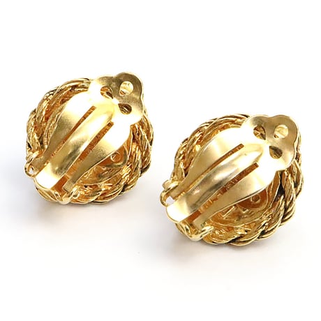 CHANEL Vintage Button Clip-on Earrings Gripoix Faux Pearl Gold-toned #19161