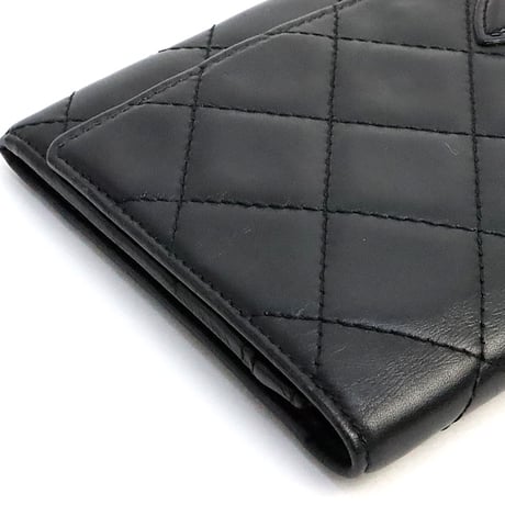 CHANEL Cambon Ligne Bifold Wallet Quilted Leather Black #19207