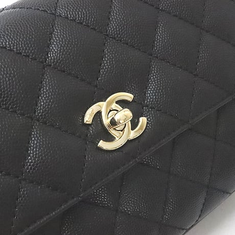 CHANEL Small Coco Handle Flap Bag Quilted Cavier Black #19417