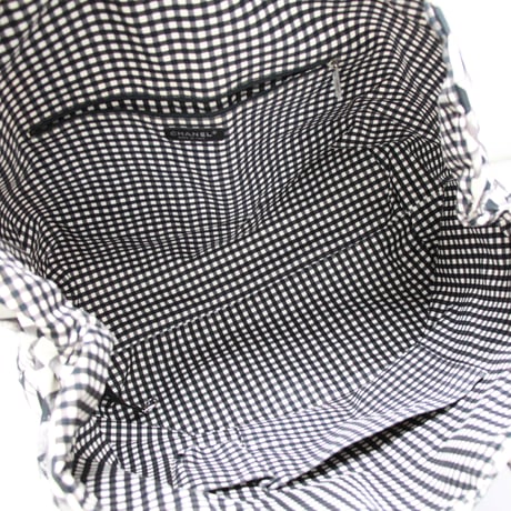 CHANEL Cruise Line Tote Bag Gingham Printed Canvas Black White #74316