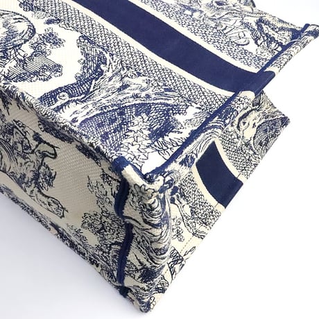 Christian Dior Medium Book Tote Bag Toile de Jouy Embroidery Canvas Navy #19331