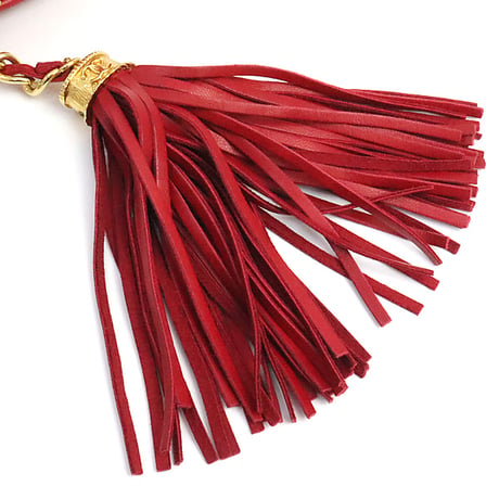 CHANEL Oval Camera Bag with Tassel Charm Lambskin Red #75238