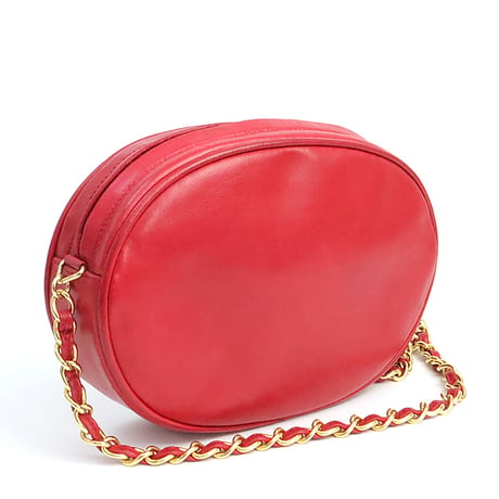 CHANEL Oval Camera Bag with Tassel Charm Lambskin Red #75238