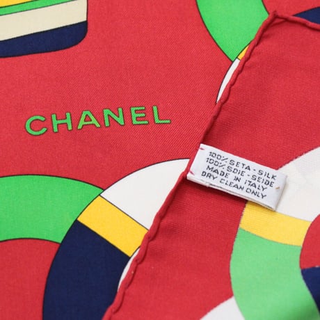 CHANEL Vintage Silk 100% Scarf Stole Red #72493