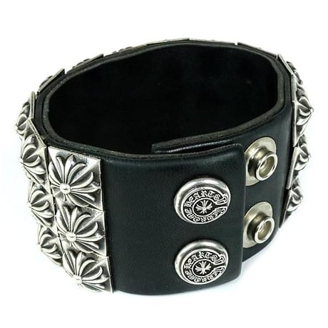 Chrome Hearts Zero Studs Triple Pyramid Raw Leather Bracelet #103373