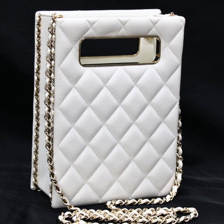 CHANEL Evening Box Bag Quilted Caviar White #74790