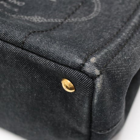 PRADA Mini Canapa Handbag Denim Black 1BG439 #75041