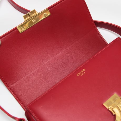 CELINE Teen Triomphe Shoulder Bag Calf Leather Red #74419