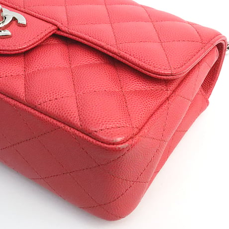 CHANEL Mini Rectangular Flap Bag Quilted Caviar Red ＃19220