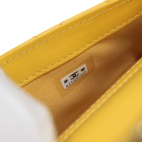 CHANEL Classic Flap Phone Holder with Chain Quilted Patent Leather Yellow #73472
