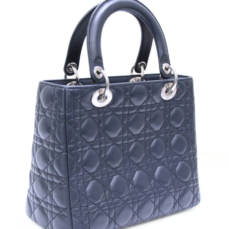 Christian Dior Medium Lady Dior Handbag Cannage Leather Navy #75313
