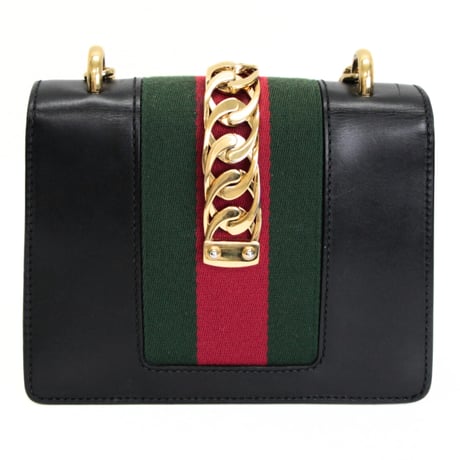 GUCCI Mini Sylvie Flap Shoulder Bag Leather Black #73396