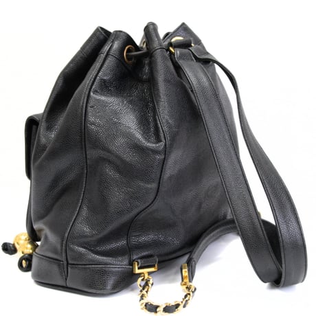 CHANEL CC Logo Drawstring Backpack with CC Turn Lock Caviar Black #74706