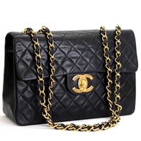 CHANEL Maxi 34 Classic Flap Bag Quilted Lambskin Black ＃69400