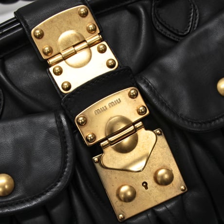 Miu Miu Matelasse Handbag Leather Black #74971