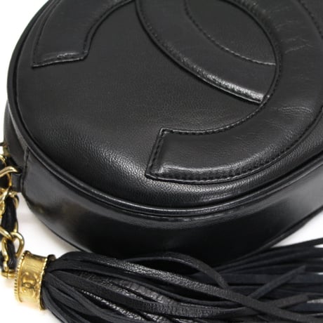 CHANEL Oval Shoulder Bag with Tassel Charm Lambskin Black #73182
