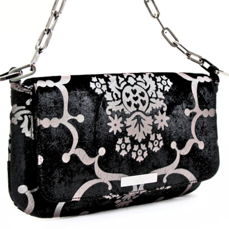 GUCCI Mini Flap Bag with Chain Velvet Paisley Black #74794