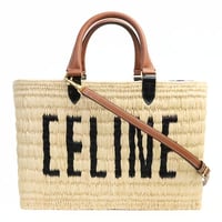 CELINE Panier Basket Bag Raffia Calfskin #19245