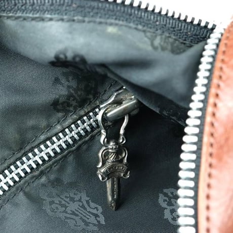 Chrome Hearts Scroll 2-Clip Leather Shoulder Bag Brown #103589