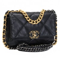 CHANEL Small 19 Shoulder Bag Quilted Shiny Lambskin Black #74408