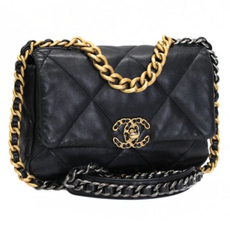 CHANEL Small 19 Shoulder Bag Quilted Shiny Lambskin Black #74408