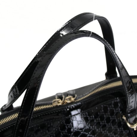 GUCCI Nice Top Handle Bag Microguccissima Patent Leather Black #74110