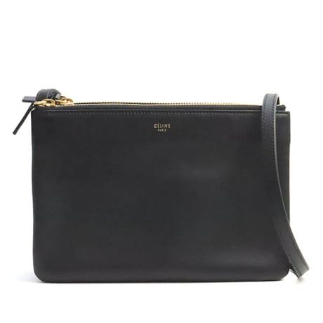 CELINE Small Trio Shoulder Bag Leather Black #74756