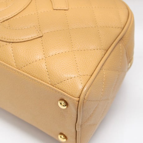 CHANEL Small Bowler Bag Quilted Caviar Beige #74225