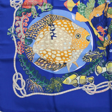 HERMES Carre 90 Silk 100% Scarf Stole "Grands Fonds" #75193