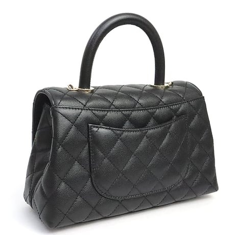 CHANEL Small Coco Handle Flap Bag Quilted Cavier Black #19417