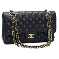 CHANEL Classic 25 Medium Double Flap Bag Quilted Caviar Black ＃73145