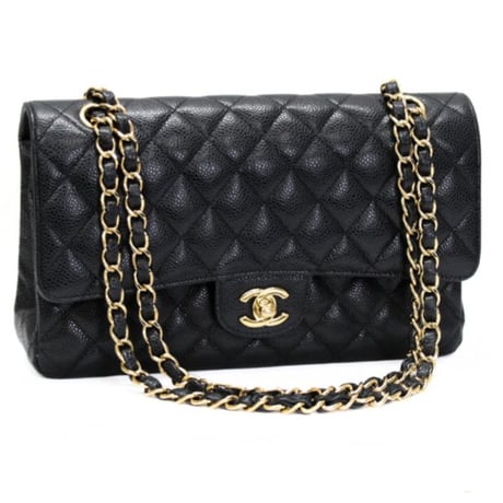 CHANEL Classic 25 Medium Double Flap Bag Quilted Caviar Black ＃73145