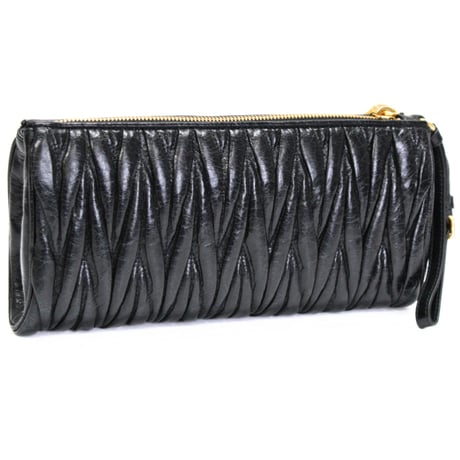 Miu Miu Matelasse Wrislet Clutch Bag Leather Black #74638