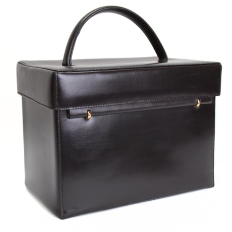CELINE Horse Carriage Hardware Vanity Bag Leather Dark Brown #74335