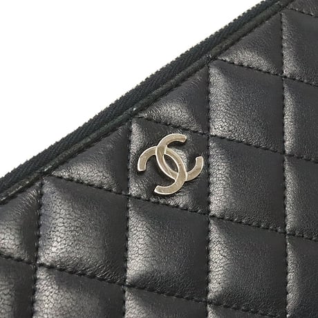 CHANEL Zip-around Wallet Quilted Lambskin Black #18821