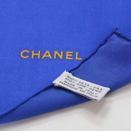 CHANEL Vintage Silk 100% Scarf Stole Blue #72494
