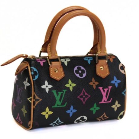 Louis Vuitton x Murakami Mini Speedy Handbag Monogram Multicolor Black M92644 #75261
