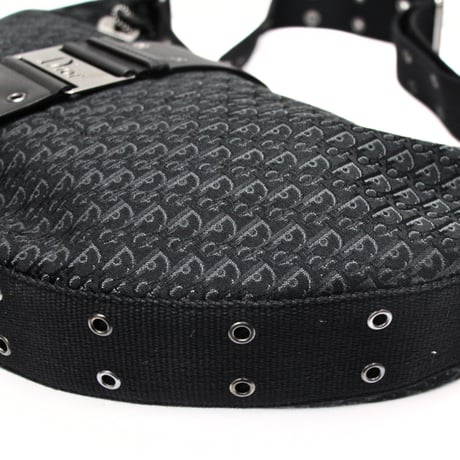 Christian Dior Street Chic Half Moon Hobo Bag Canvas Leather Black #74714
